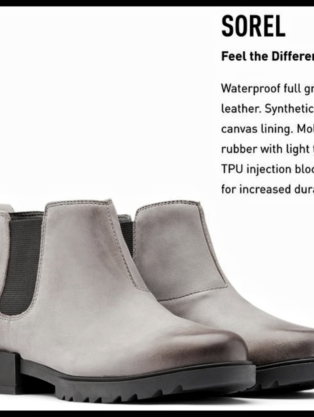 Sorel Emelie II Leather Chelsea Boots Lug Sole Waterproof Quarry Gray Size 10